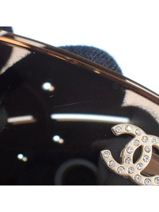 Chanel Half Rimless CC Logo Eyewear Sunglasses Rhinestone Gold Brown Y2K Vintage